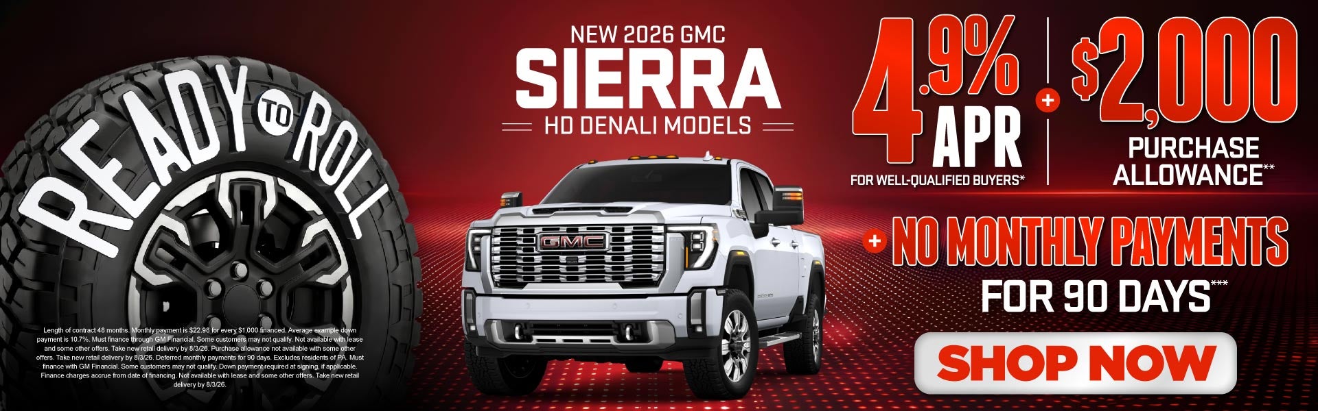 2026 GMC Sierra HD Denali Models	4.9% APR for well-qualified