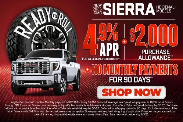 2026 GMC Sierra HD Denali Models	4.9% APR for well-qualified