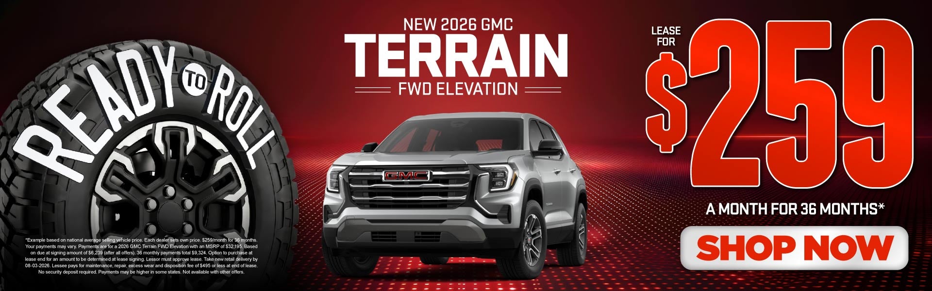 2026 GMC Terrain FWD Elevation	LEASE FOR $259 a month for 36