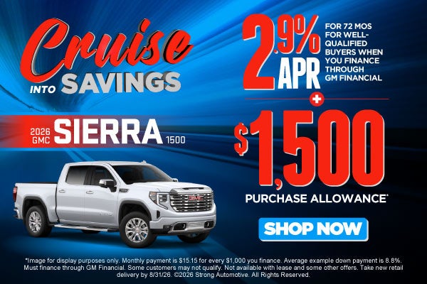 2026 GMC SIERRA 1500	"2.9% APR FOR 72 MONTHS FOR WELL-QUALIF