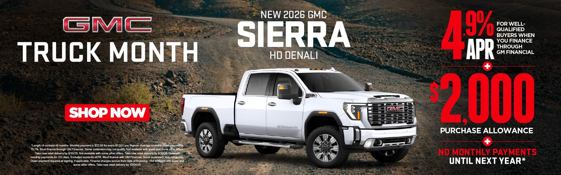 NEW 2026 GMC SIERRA HD DENALI	"4.9% APR for well-qualified b