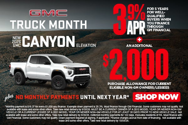 NEW 2026 GMC CANYON ELEVATION	"3.9% APR FOR 5 YEARS for well