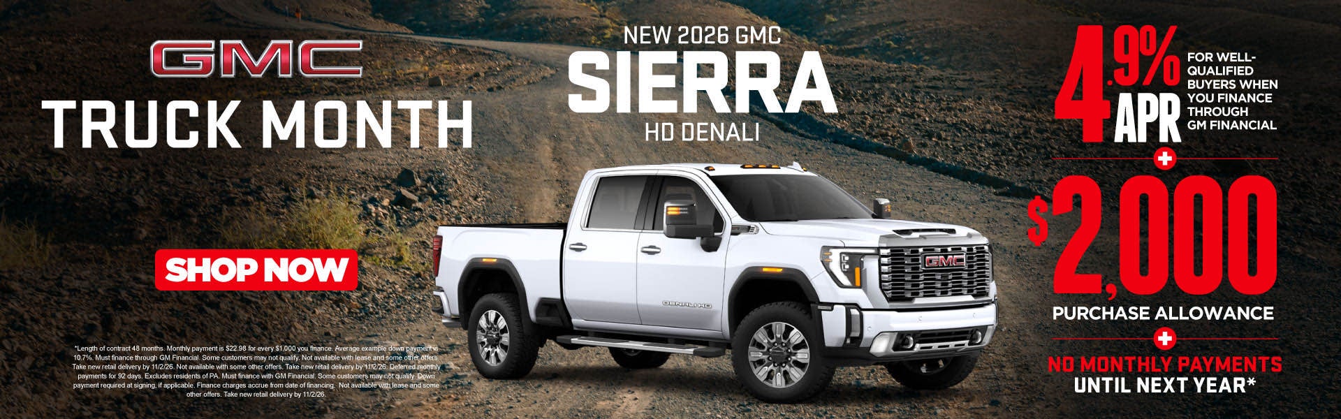 NEW 2026 GMC SIERRA HD DENALI	"4.9% APR for well-qualified b