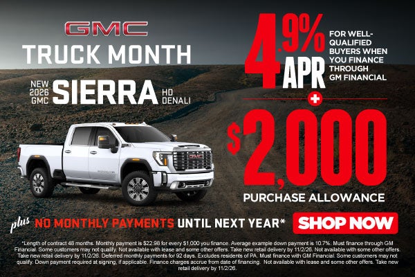NEW 2026 GMC SIERRA HD DENALI	"4.9% APR for well-qualified b